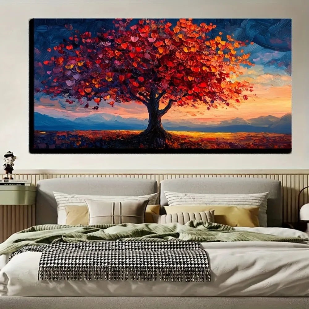 Large Tree of Life Canvas painting - Art Deco Classic Contemporary style, 1.5 inch thick pine solid wood frame