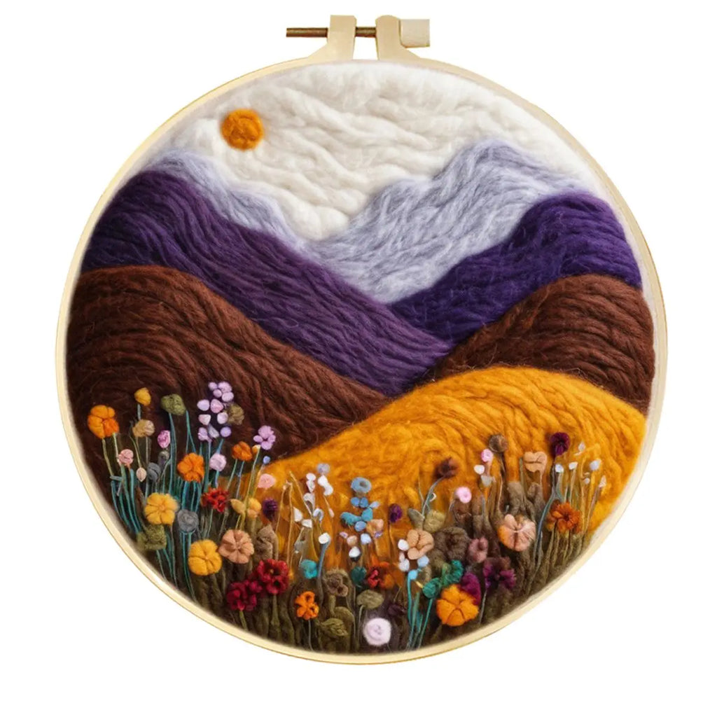 CHENISTORY DIY Wool Felting  Mountain Landscape With Embroidery Frame
