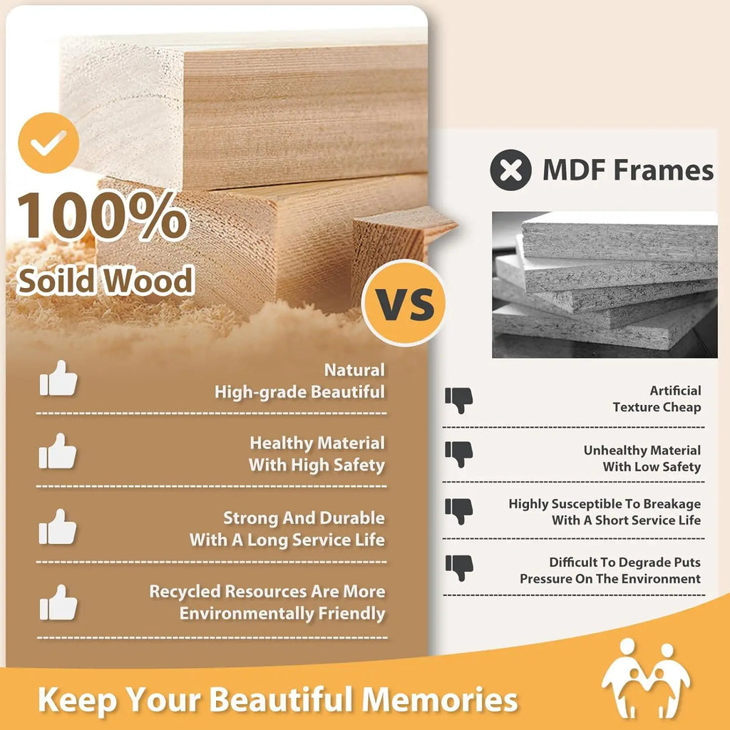 11x14 Picture Frames Set of 4, Solid Wood with Plexiglass, 5x7 and 8x10 with Mat or 11x14 without Mat