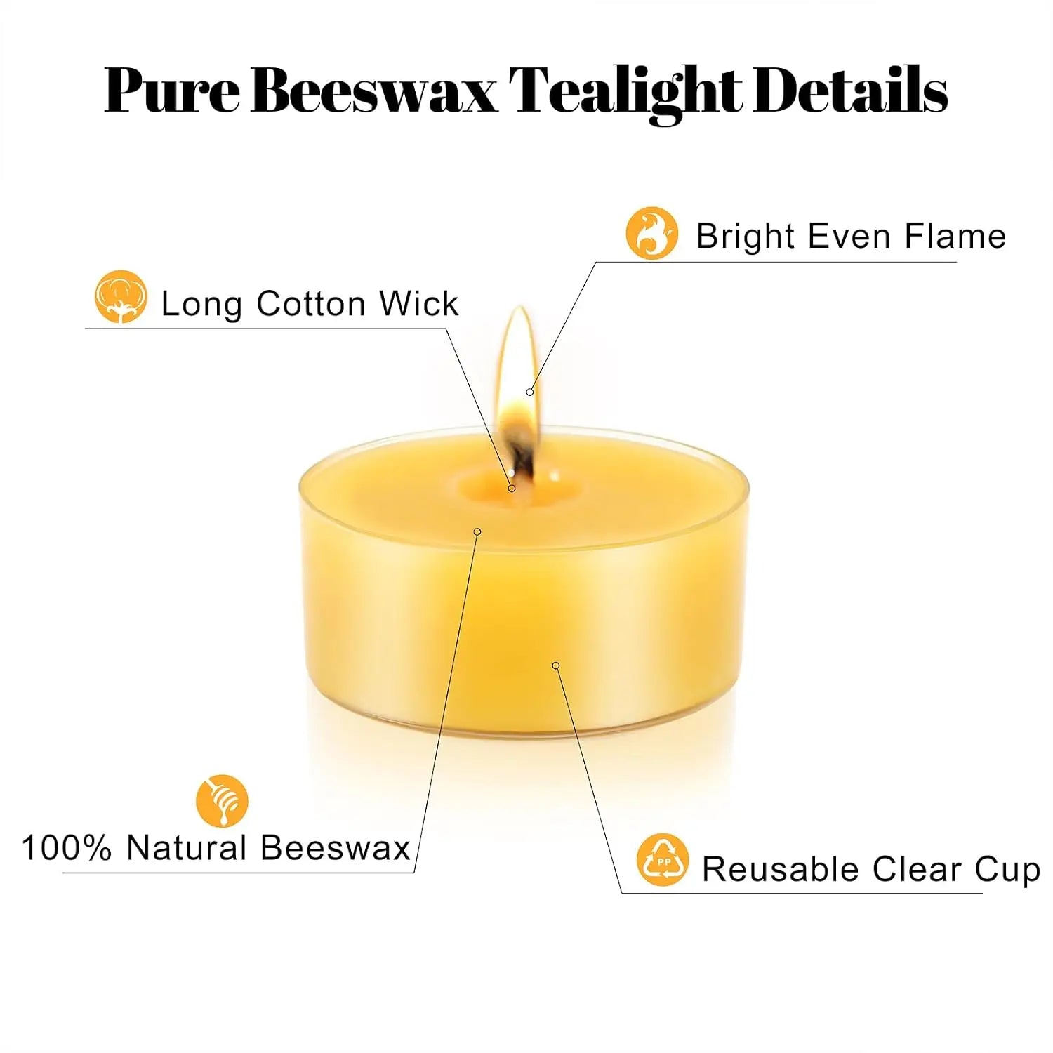 48-Pack Pure Beeswax Tealight Candles, 4-Hour Burn Time