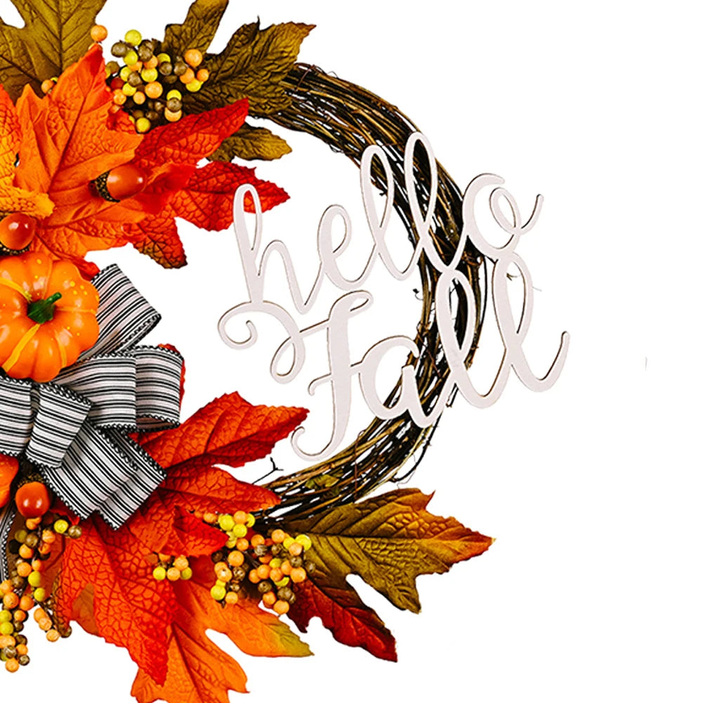 40cm Artificial Garland Pumpkin Wreath Door Hanger Autumn Wreath