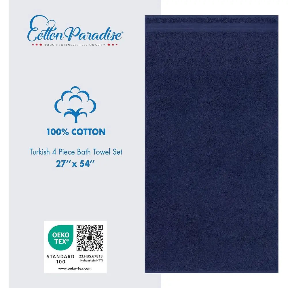 4-Piece Navy Blue Cotton Extra Large Plush Bath Towel Set cotton