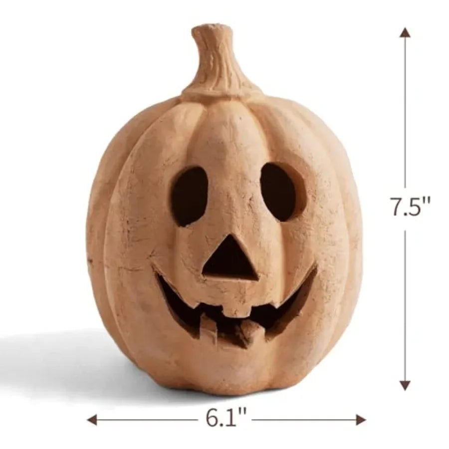 7.5"H Handmade Terracotta Pumpkin Jack O' Lantern Outdoor Indoor
