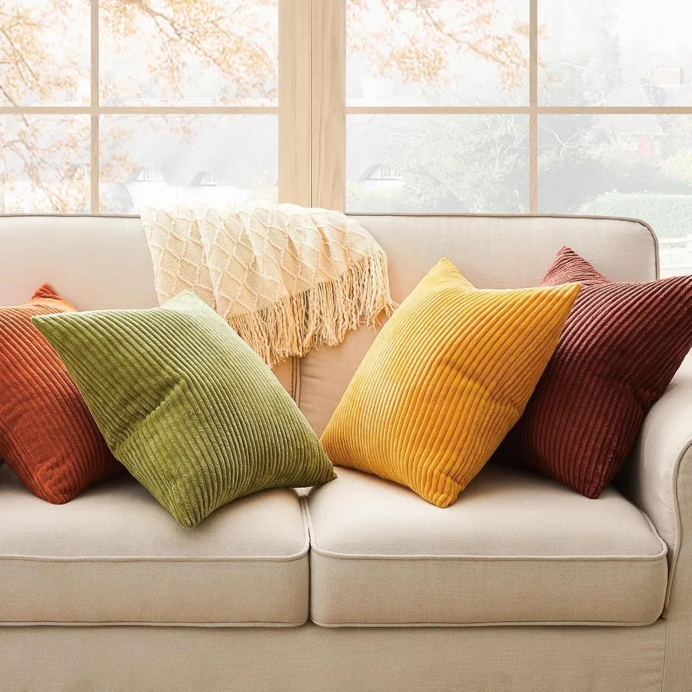 Corduroy Decorative Throw Pillow Covers 18x18 Set of 4