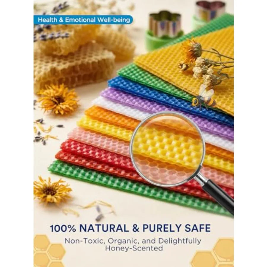 16PCS Natural Beeswax Sheets, Golden & Reusable, Ideal for DIY Candle Making