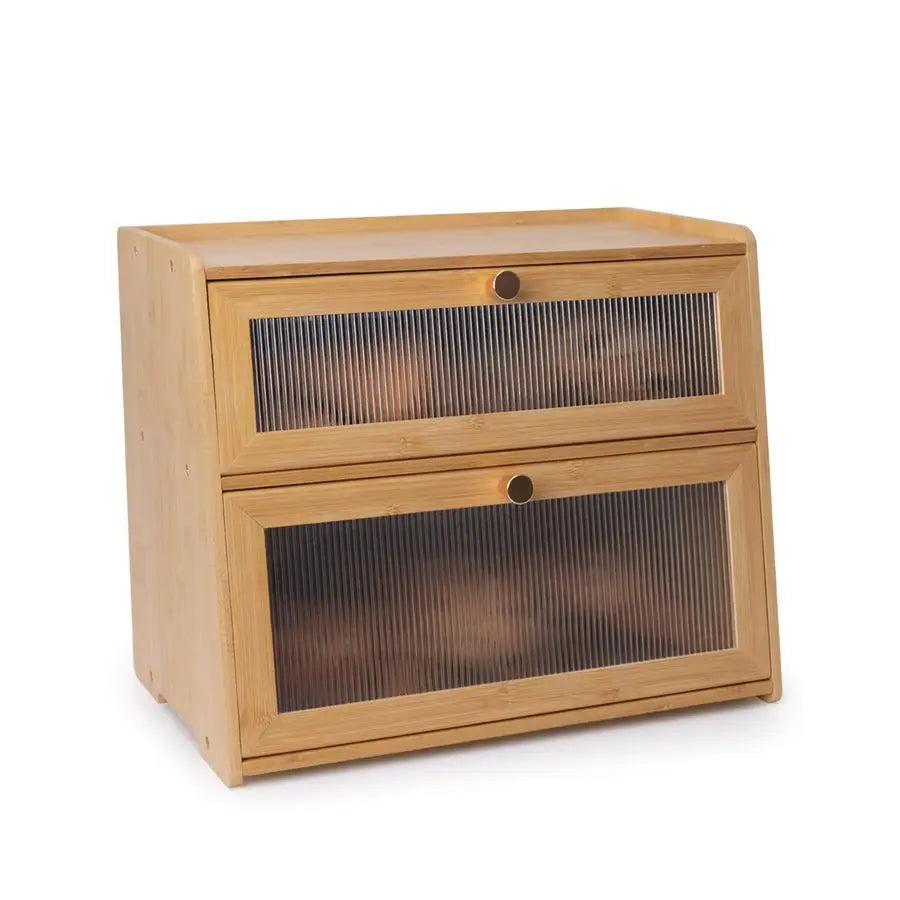 Bamboo Bread Box 2 Tiered Large Capacity