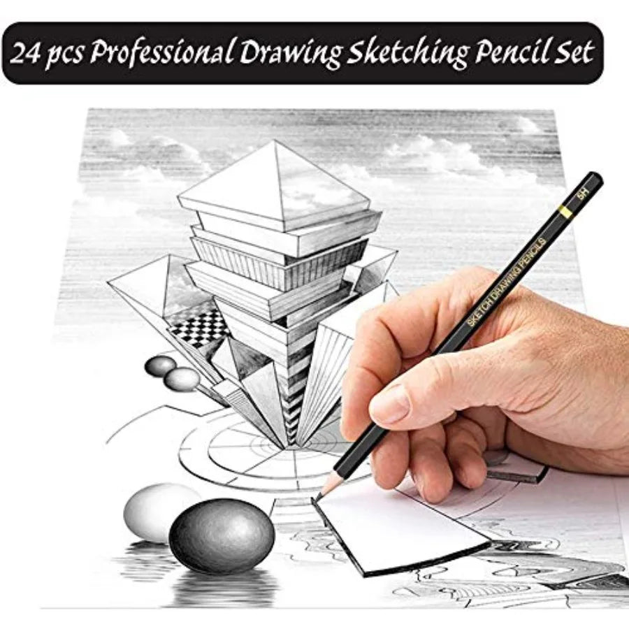 Sketching Pencil Set - 24 Pieces Drawing Sketch Pencil HB, B, 2B, 3B, 4B, 5B, 6B, 7B, 8B, 10B, 12B, 14B, H, 2H, 3H, 4H, 5H, 6H,