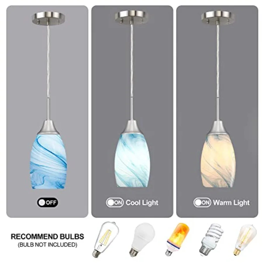 Mini Glass Pendant Light with Handblown Marble Art Oval Glass Lamp Ceiling Hanging Light 4.72" Small Chandelier