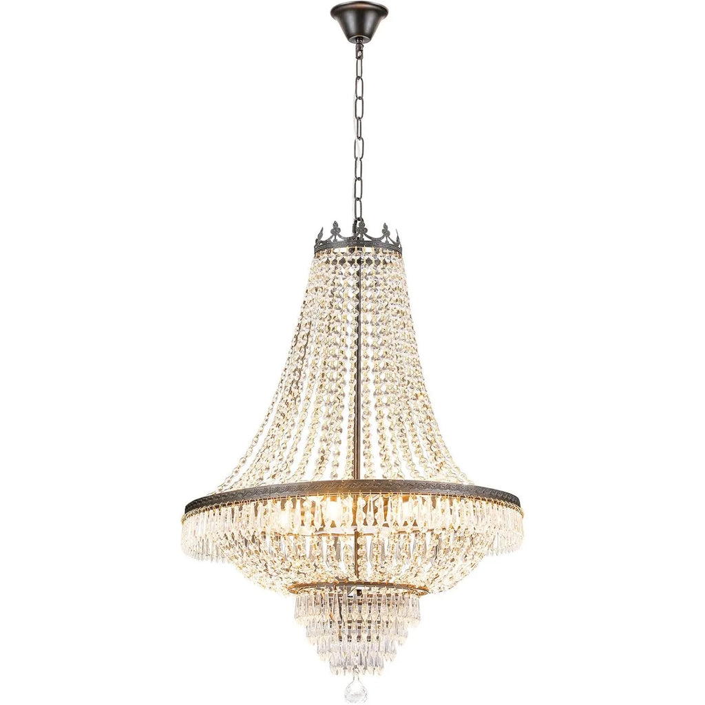 9-Light French Empire Modern Crystal Chandelier D24" × H30" Luxury Indoor Pendant Ceiling Lighting Fixture