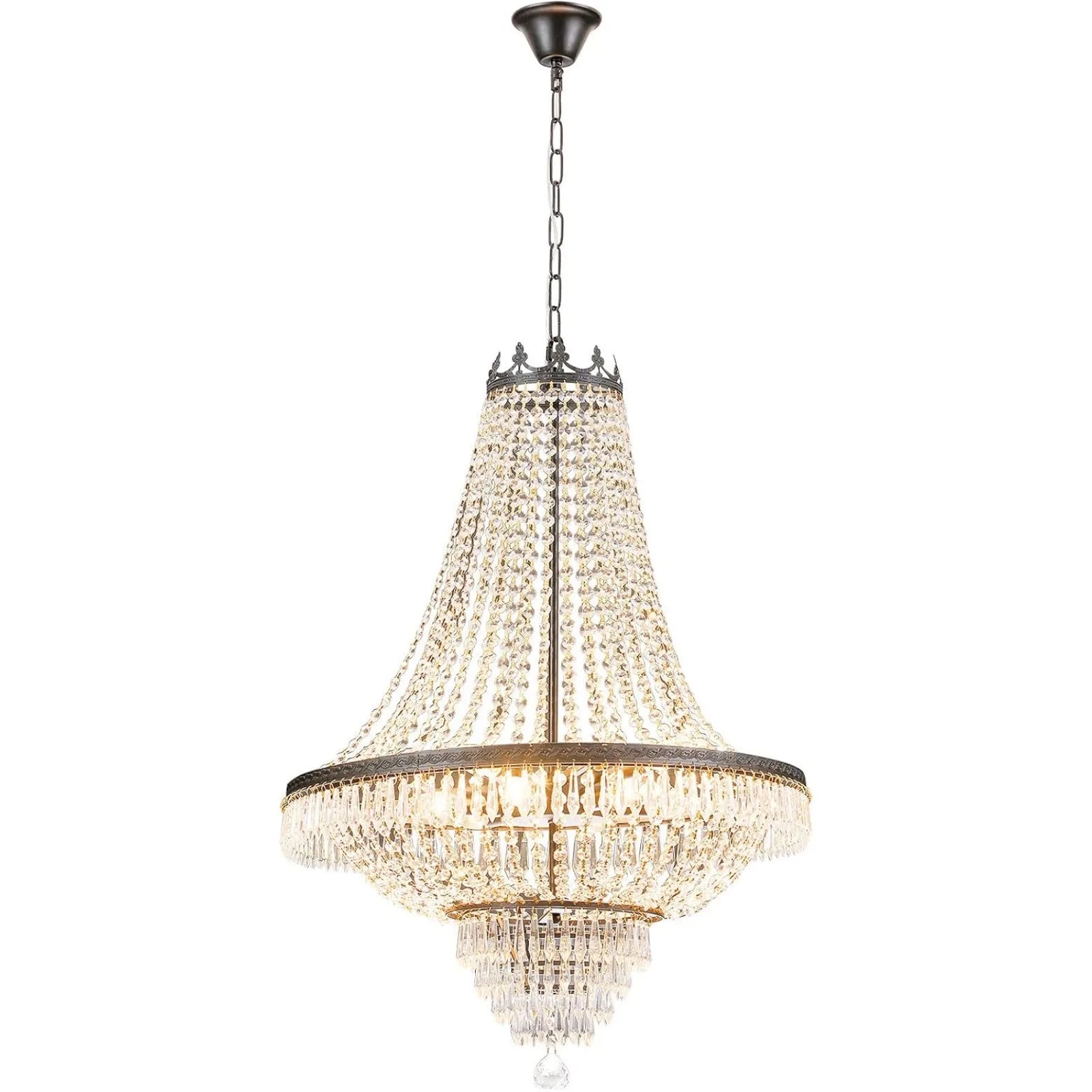 9-Light French Empire Modern Crystal Chandelier D24" × H30" Luxury Indoor Pendant Ceiling Lighting Fixture