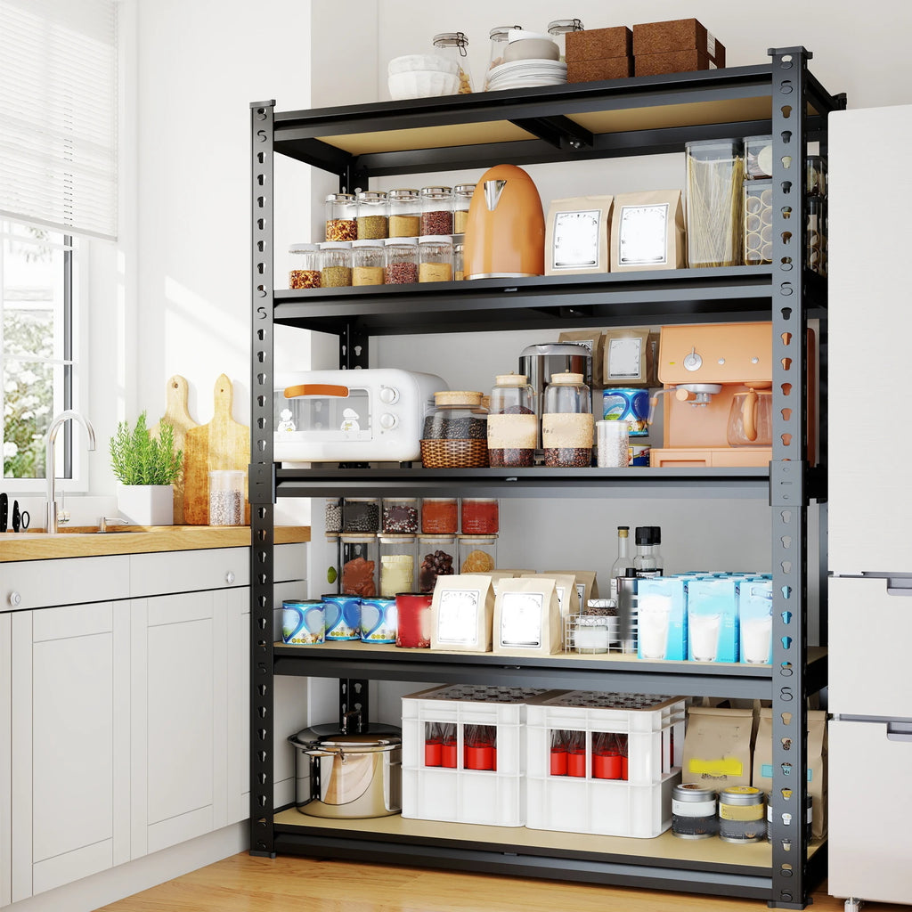 Extra-Wide Heavy-Duty Five-Tier Metal Storage Rack with 2000 Lbs Load Capacity, Adjustable Steel Shelving Unit 72-Inch Freestanding Shelf