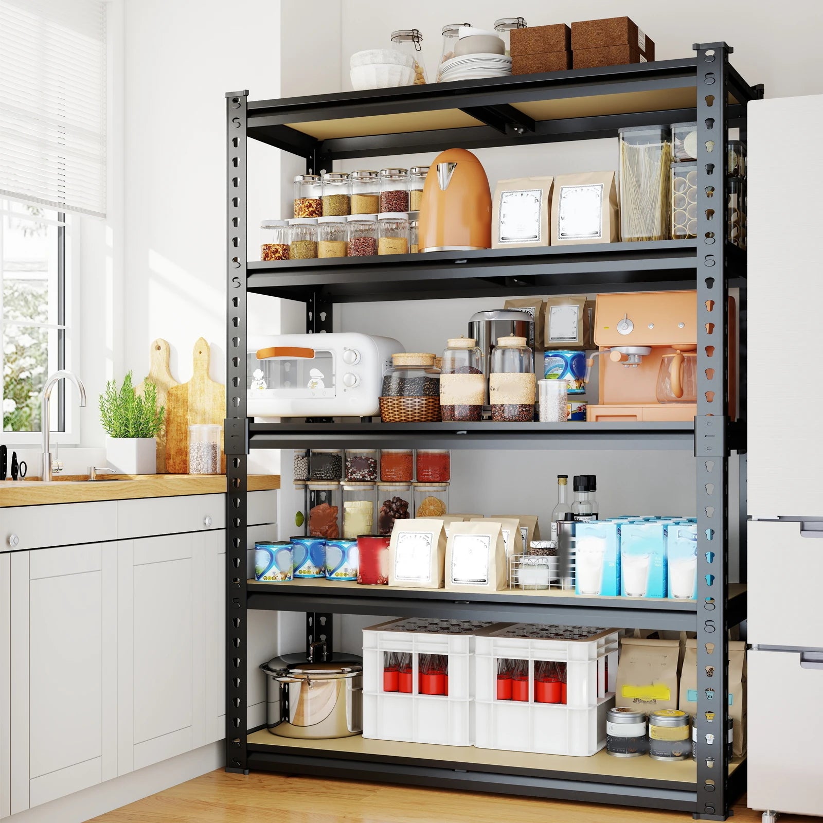 Extra-Wide Heavy-Duty Five-Tier Metal Storage Rack with 2000 Lbs Load Capacity, Adjustable Steel Shelving Unit 72-Inch Freestanding Shelf