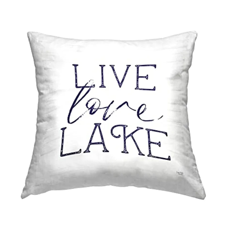 Live Love Lake Rustic Throw Pillow 18 x 18 Off- White