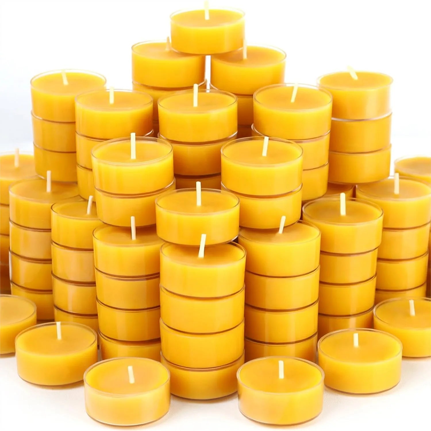 48-Pack Pure Beeswax Tealight Candles, 4-Hour Burn Time