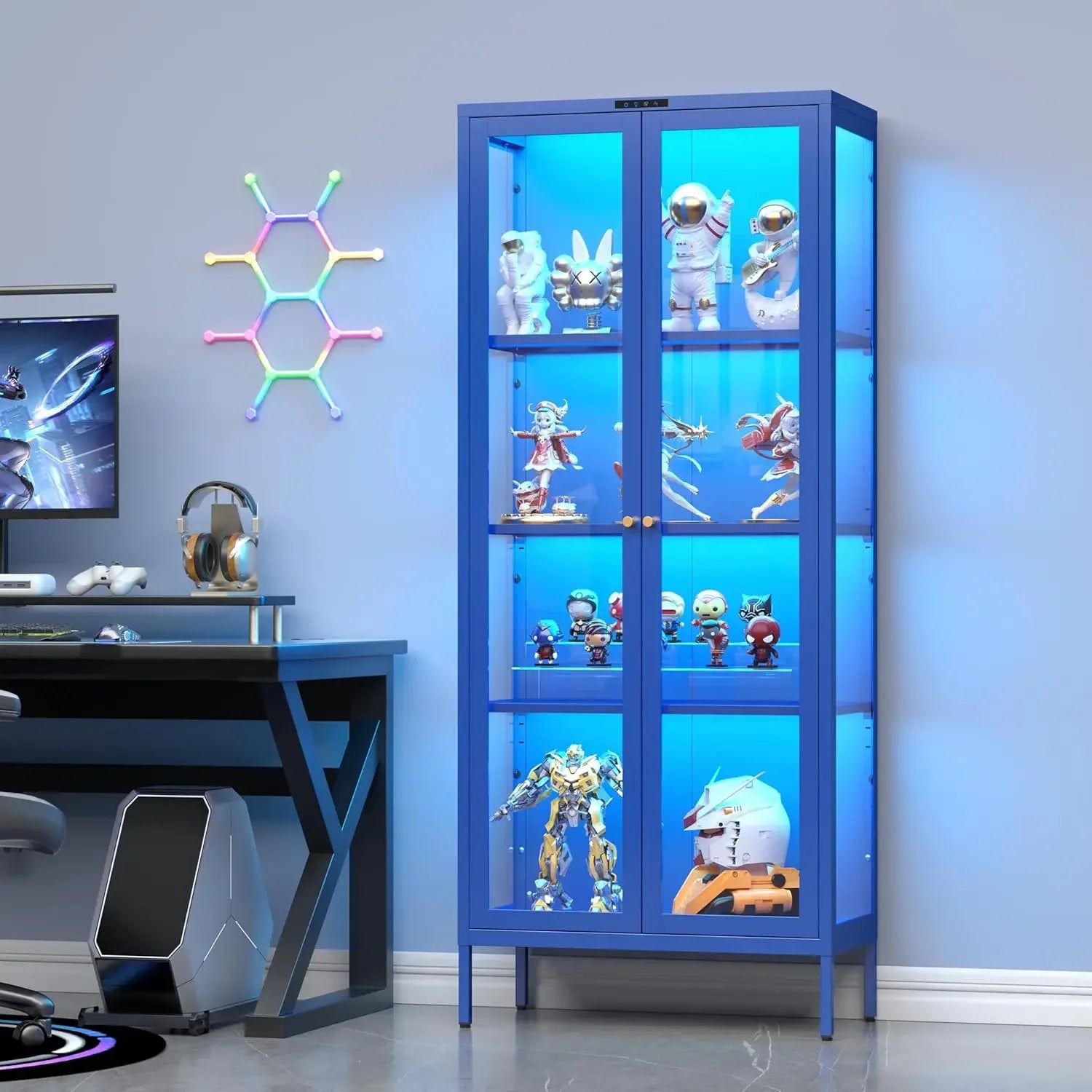 Glass Display Cabinet With Led Lights Shelves