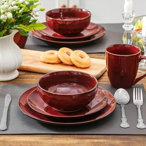 12-Piece Ceramic Dinnerware Set Dinner Plates Salad Plates and Cereal Bowls Dish Set for 4 Microwave Oven and Dishwasher Safe