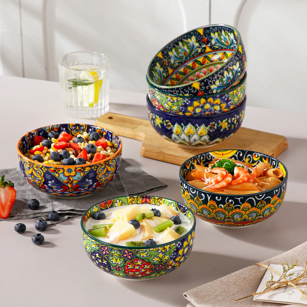 6/12 Piece Cereal Bowls Set 28 Oz Ceramic  Bohemian style