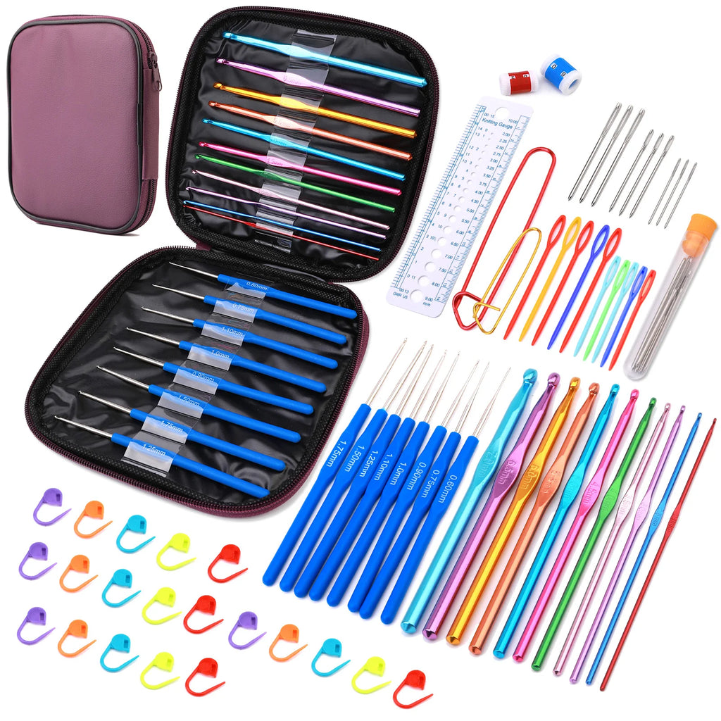KRABALL Crochet Knitting Hooks Set with Big Eye Yarn Needles and Stitch Markers Clip Knit Tool Kit Accessories for Beginners