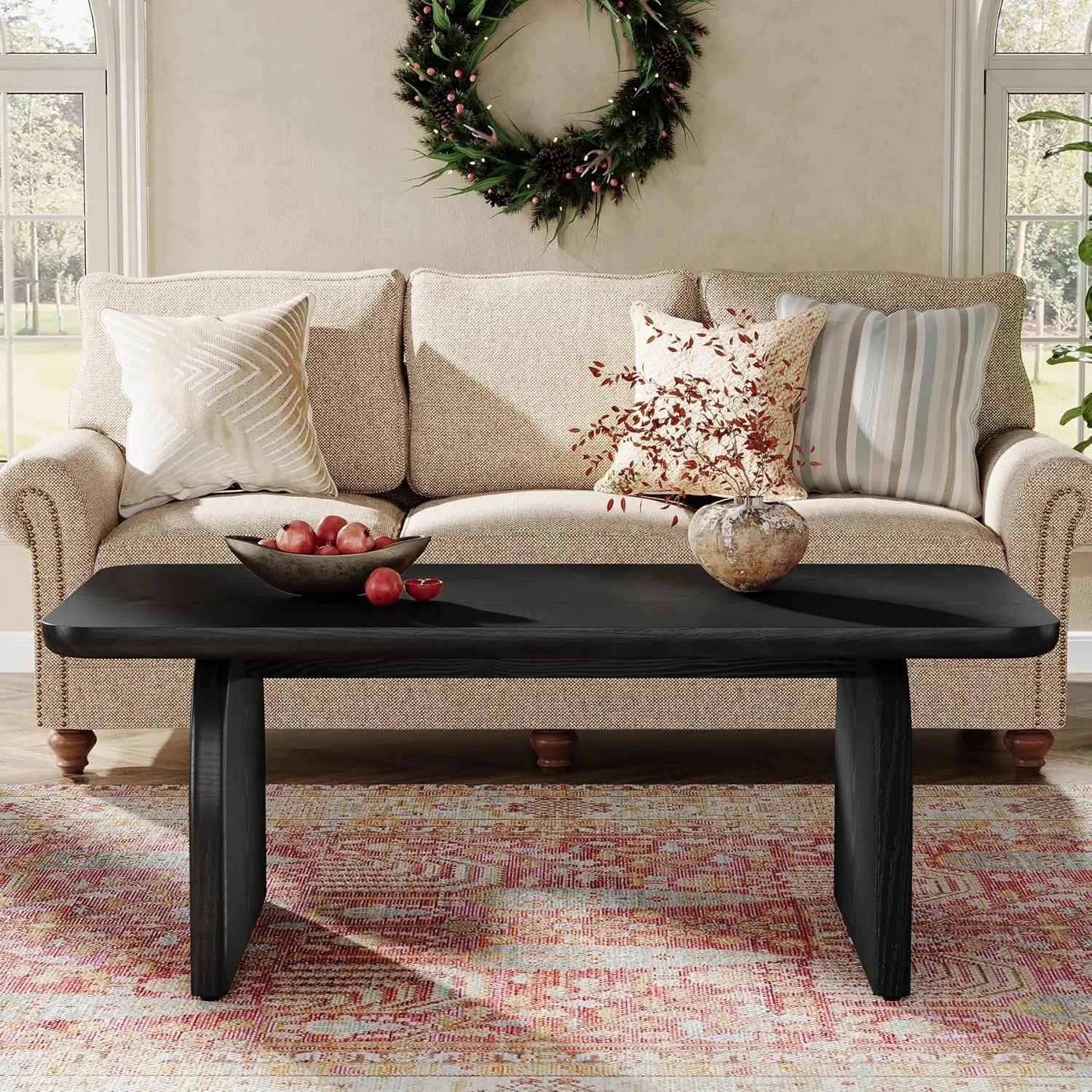 Rectangle Wood Table  Farmhouse Sturdy Base