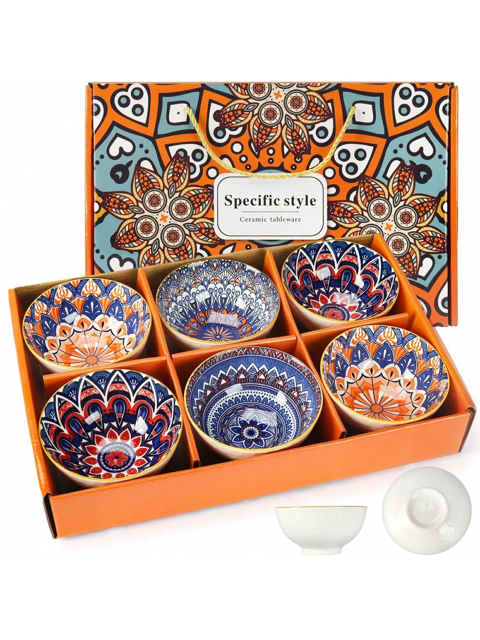 Set Of 6 Ceramic Bowls 10 Oz, Bohemian Ceramic Bowl Set,
