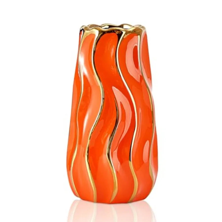 White Vertical Stripe Ceramic Vase for Home Decor