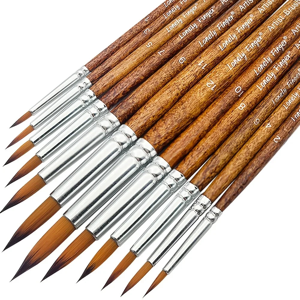 12pcs Premium Artist Synthetic Nylon Paint Brush Set  Round Pointed Tips for Acrylic, Watercolor, Oil & Gouache