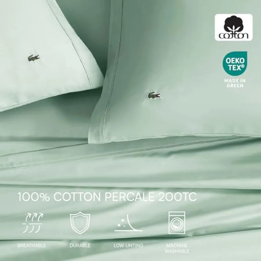 100% Cotton Percale 4-Piece Sheet Set All-Season Bedding, Oeko-Tex Certified, Soft Matte Finish