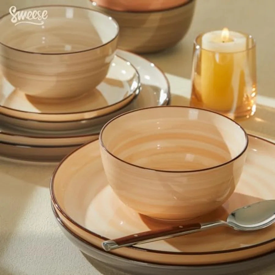 Plates and Bowls Sets, 18 Pcs Dinnerware Set Porcelain Round 6 each, Scratch Resistant Dishes Set, Dishwasher and Oven