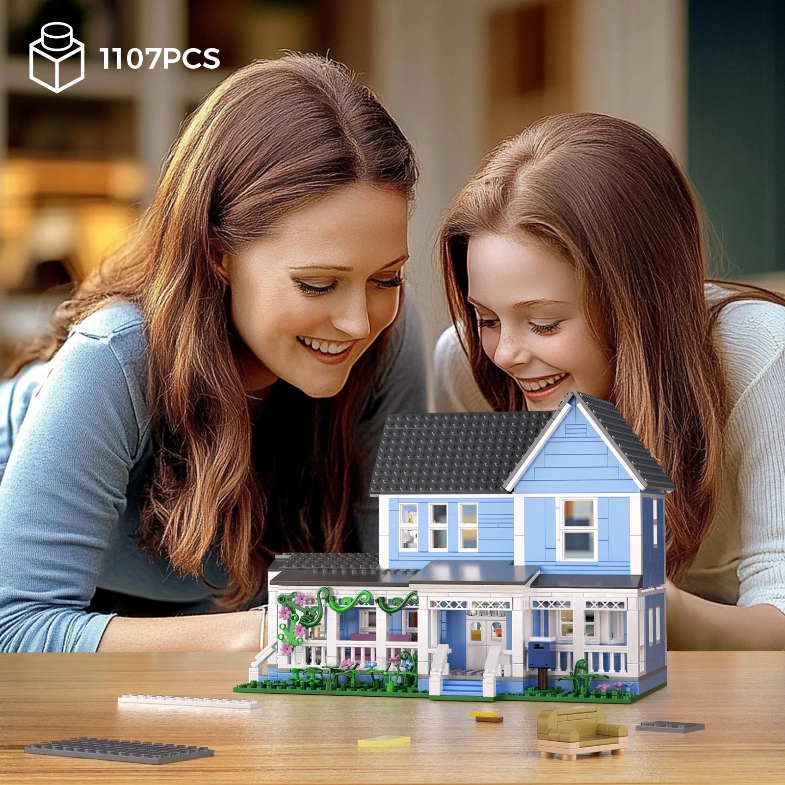 Lorelai Girls House Building Blocks Sets Blue Palace
