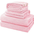 4-Piece Pink Towel Set: Extra Large Bath, Hand, and Hair Towels with Washcloths - Absorbent and Quick Dry