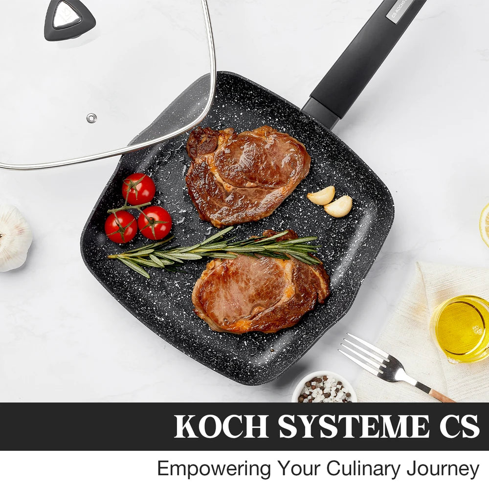 KOCH SYSTEME CS 10 Inch Nonstick Grill Pan and Lid for Stove Tops,  Bakelite Handle