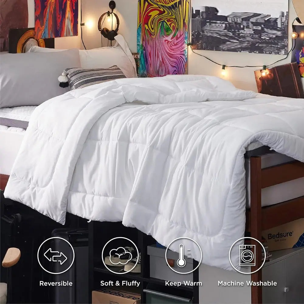 Quilted Duvet Insert Twin XL Size, All Season, GentleSoft Down with 8 Tabs, Unisex, White, Twin XL 92 x 68
