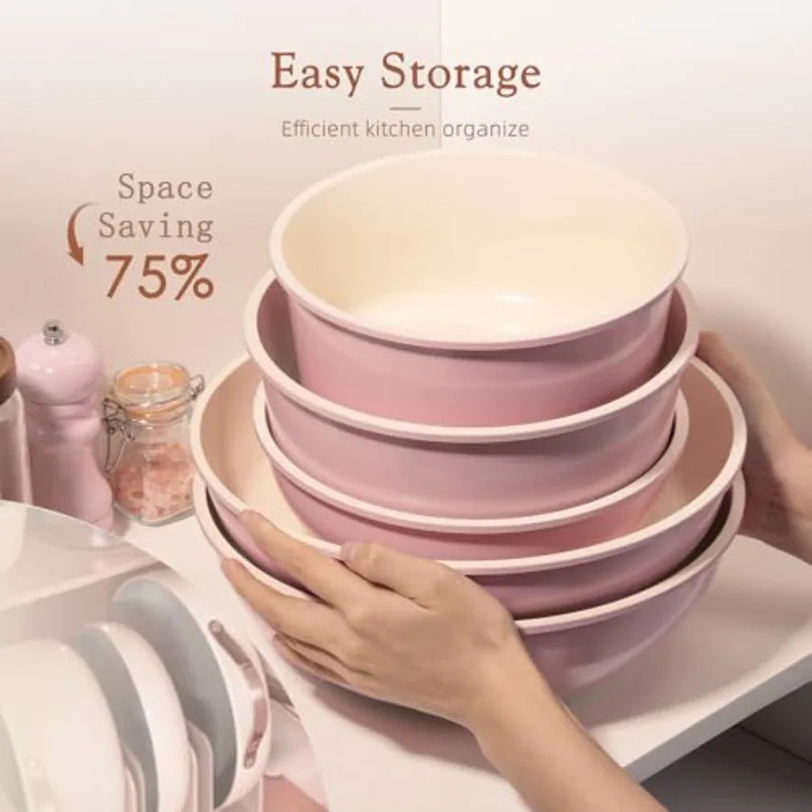 Pots and Pans Set Non Stick, Ceramic Cookware Set Detachable Handle,  Oven Safe,