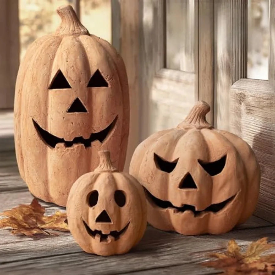 7.5"H Handmade Terracotta Pumpkin Jack O' Lantern Outdoor Indoor