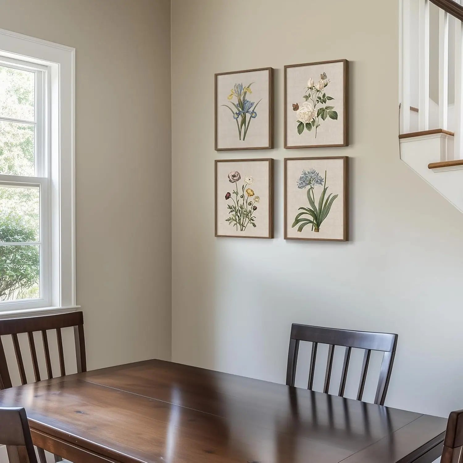 Framed Botanical Floral Wall Art 4 Piece Vintage Canvas Painting  11x14