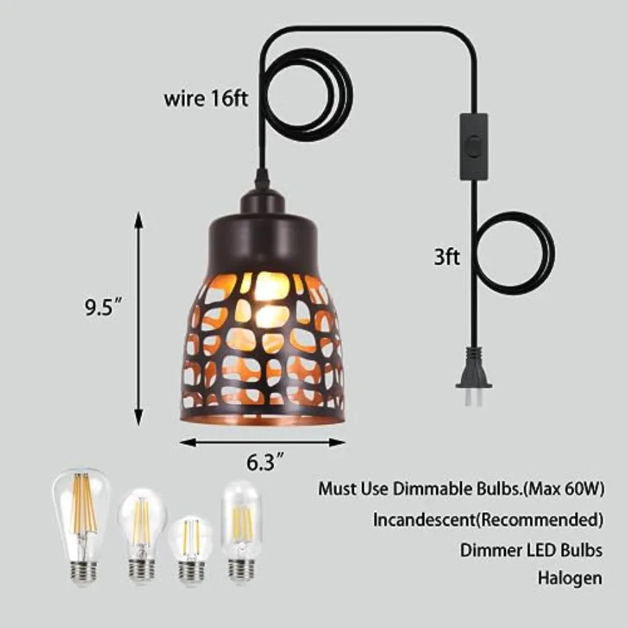 Pendant Light Industrial Vintage  Retro Farmhouse Ceiling Hanging Light Fixture Black Metal Creative Geometric