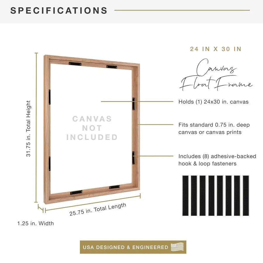 Canvas Float Walnut Wood Frames 24x30 for , Vertical and Horizontal with Adhesive