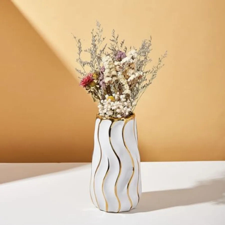 White Vertical Stripe Ceramic Vase for Home Decor