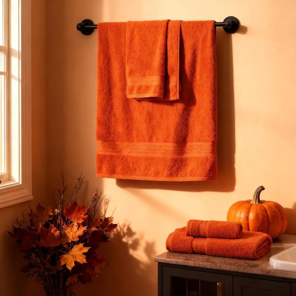Orange 650 GSM Cotton Bath Towel Set: 6 Pieces with 2 Large Towels, 2 Hand Towels, 2 Washcloths