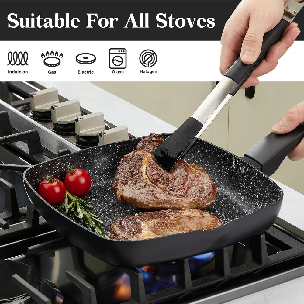 KOCH SYSTEME CS 10 Inch Nonstick Grill Pan and Lid for Stove Tops,  Bakelite Handle