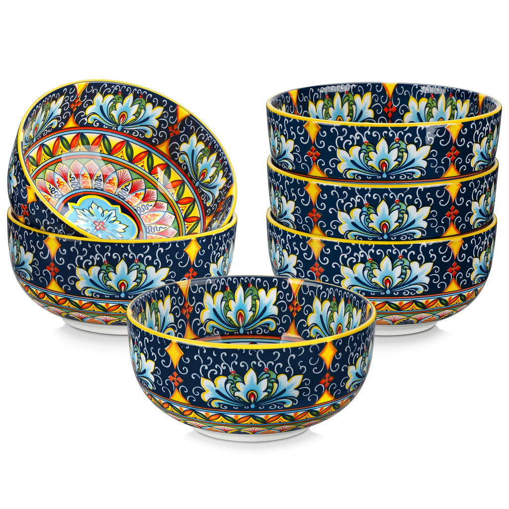 6/12 Piece Cereal Bowls Set 28 Oz Ceramic  Bohemian style