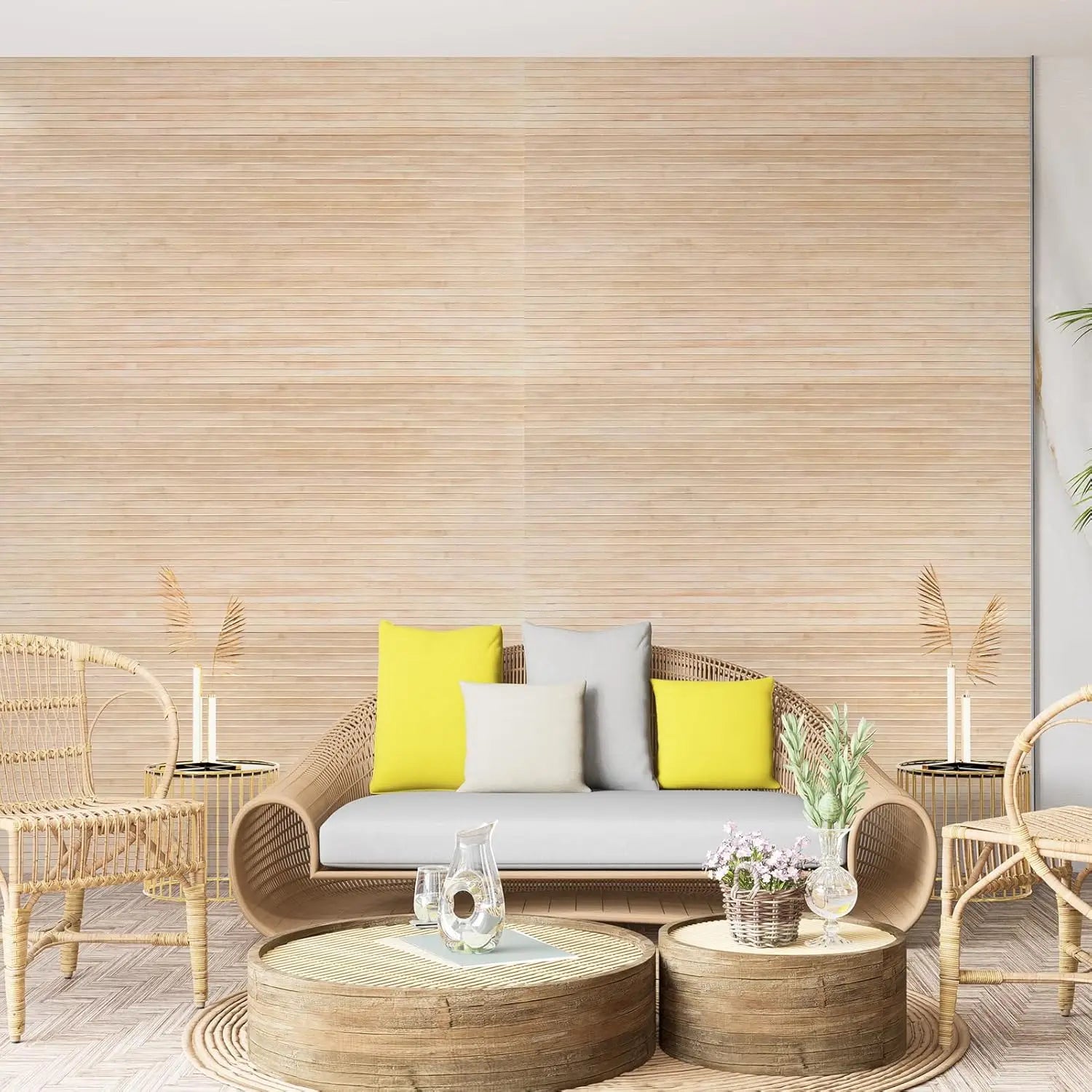 Natural Bamboo Wall Panel 48x96 Inch for Interior Decor, Flexible  2-Pack