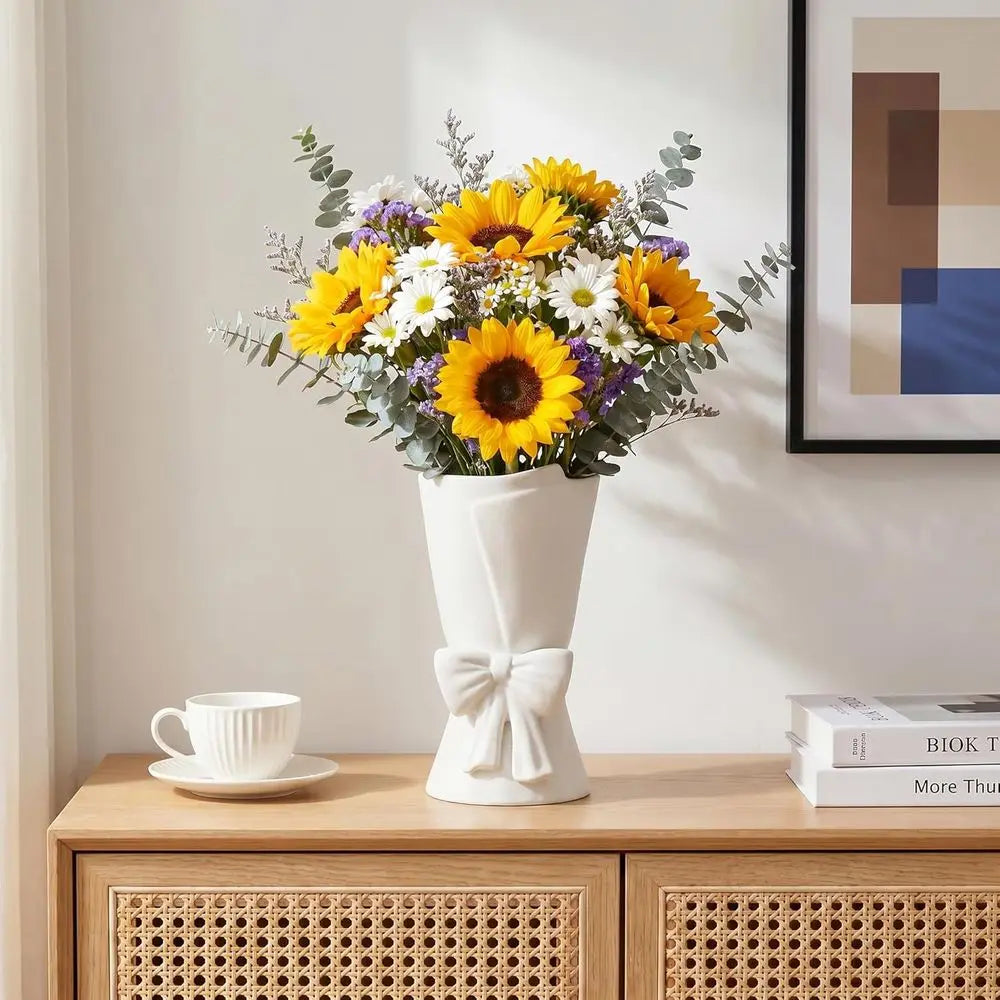 Elegant White Ceramic Vase  9.64 inches