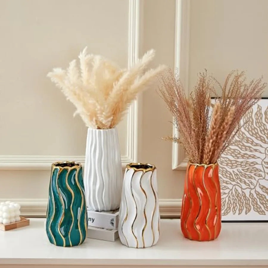 White Vertical Stripe Ceramic Vase for Home Decor