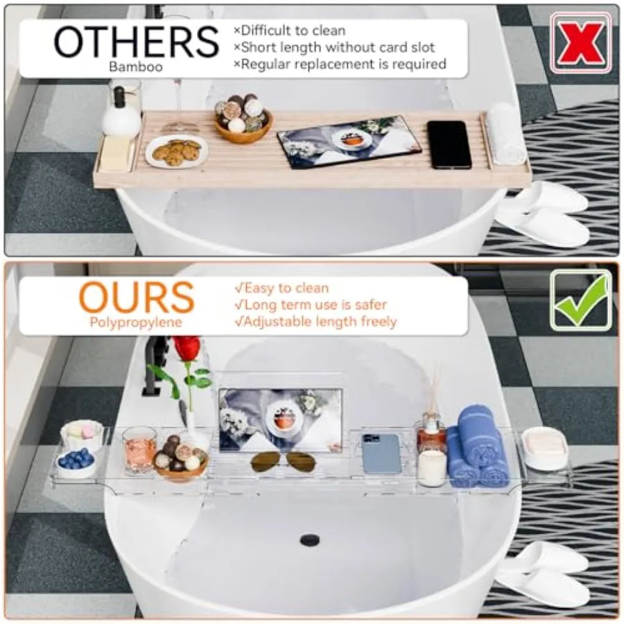 Luxury Clear Plastic Expandable Bathtub Across Shelf