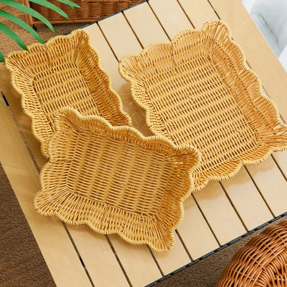 3pcs/1pc Handmade Woven Rattan Style Tray