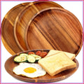 Acacia Wooden Plates Set of 4, 11 Inch Round Dinner Plates, Natural Unbreakable Lightweight