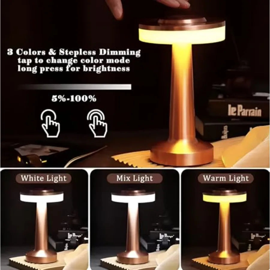 Modern Portable Table Lamp, Rechargeable Battery, Up to 12 Hours Long Usage, 3 Color Mode, Dimmable