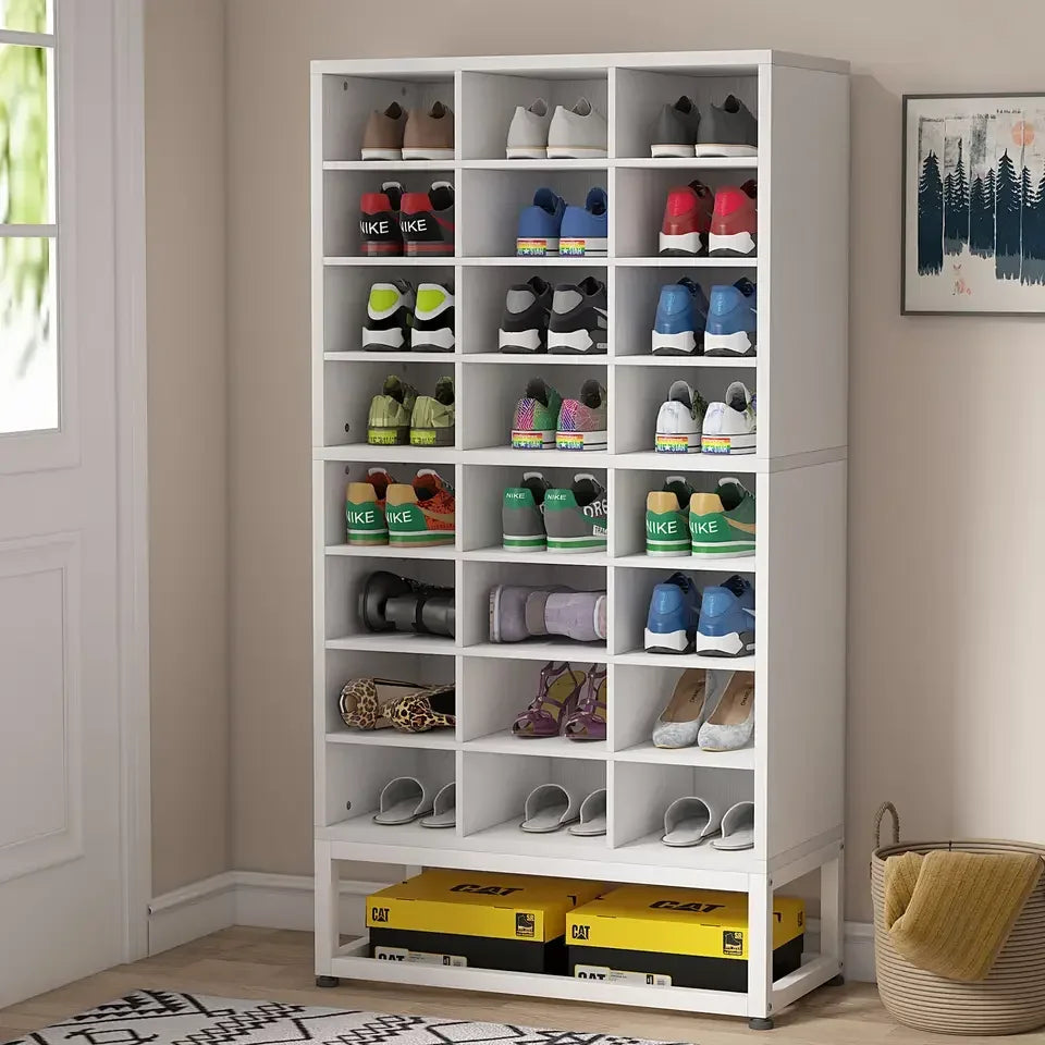 Wooden Shoe Cabinet 8-Tier Display Shelf Rack Stand White Wood Cube Shelf