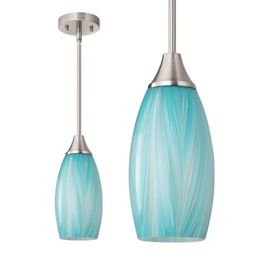 Pendant Lights Kitchen Island, Blue Handcrafted Art Glass, Blown Glass Pendant with 5.12" Dia x 11.40" H Shade,,Adjustable Brus